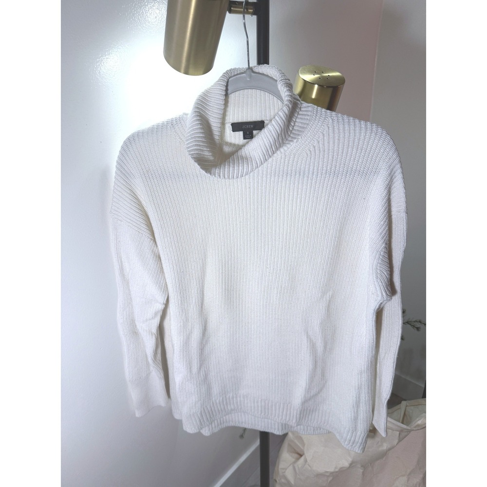 J.Crew cotton ribbed crewneck classic warm white cool weather layer small euc
